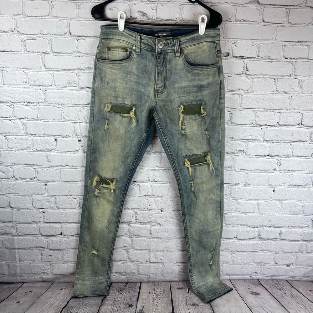 Men's Distressed Skinny Jeans - Green